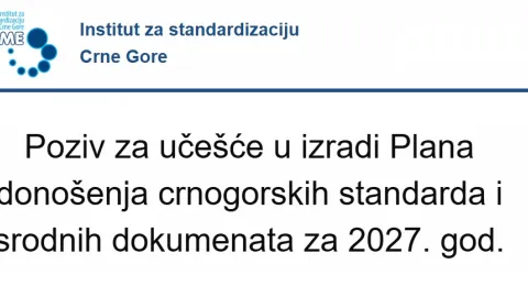 Crna Gora poziva na podnošenje prijedloga za Nacionalni plan standardizacije za 2027. godinu