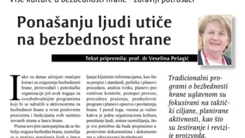 Ponašanju ljudi utiče na bezbednost hrane - Veselina Pelagić