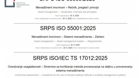 Srbija objavljuje tri nova standarda za ocenjivanje usklađenosti i upravljanje imovinom