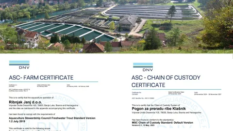 Tropic Ribarstvo prvo na Balkanu sa ASC Farm i ASC CoC sertifikatima za uzgoj pastrmke