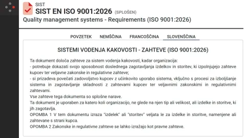 Slovenski prevod standarda ISO 9001:2026 je zdaj na voljo