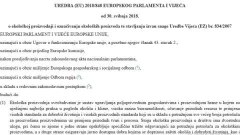 Uredba (EU) 2018/848 - ekološka proizvodnja i označivanje ekoloških proizvoda