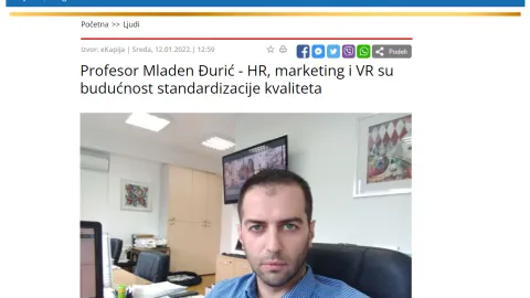 Profesor Mladen Đurić - HR, marketing i VR su budućnost standardizacije kvaliteta